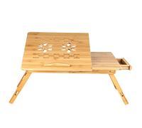 LANTUS Table d’Ordinateur Portable XL Bambou Aération Idéale Régler Hauteur Inclinaisons Tablette Tiroir Nature,66 * 30 * 35cmb (Couleur Bois)