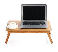 LANTUS Table de Lit Roulette,Portable XL Bambou Aération Idéale Régler Hauteur Inclinaisons Tablette Tiroir Nature,66 * 30 * 35cmA (Couleur Bois)