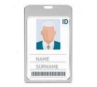 LanyardsTomorrow Grand porte-badge en aluminium avec double protection pour carte d'identité portrait vertical, peut contenir deux cartes de 7 x 10 cm, taille 12 x 7,4 cm (argenté, 1 pièce)