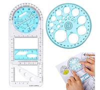 LanYing 2Pcs Règle à Dessin Géométrique Multifonction en Plastique pour Fournitures Scolaires et de Bureau Règle Géométrique Multifonctionnelle avec 1 Gabarits Circulaires à 360 Degrés