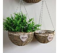 LANYUER Panier à fleurs en osier naturel à suspendre au mur pour la maison, le jardin, la décoration murale M/L L
