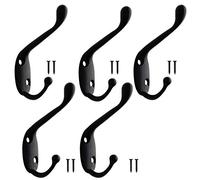 Lanzn Lot de 5 crochets muraux vintage en métal noir avec 10 vis pour cuisine, salle de bain, chambre à coucher, porte murale, rail en bois