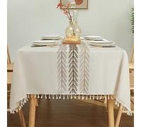 Laolitou Nappe Rustique imperméable rectangulaire en Coton et Lin, pour Table de Cuisine et Salle à Manger, 140 x 178 cm, 4 à 6 Places, Feuille de Vigne