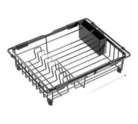 Lapiglo Égouttoir à vaisselle extensible, réglable de 38 à 55 cm, organiseur d'évier de cuisine avec porte-ustensiles, égouttoir à flux d'air en fer noir pour bols et assiettes