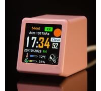 Lapiglo Horloge météo numérique WiFi compacte avec écran IPS de 1,54", pour mini station de bureau montrant la température, l'humidité et les GIF, alimentation USB, noir (rose)
