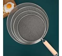 Lapiglo Maille fine pour écran anti-éclaboussures en acier inoxydable, poignée en bois, protection contre l'huile, casseroles et poêles, passoire facile à nettoyer, mijoter et égoutter les aliments