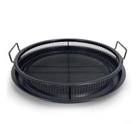Lapiglo Panier rond portable en acier inoxydable, 33 cm, kit de barbecue pour camping en plein air, accessoire de barbecue facile à nettoyer, noir (noir)