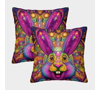 Lapin de Pâques Housse Coussin Lot De 2 Art Taie d'oreiller DécoRaton If Voiture rées Housses De Coussin Salon pour Chambre Famille 45x45cm