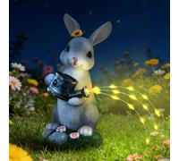 Lapin solaire décoration de jardin statue - Énergie solaire - Lapin avec arrosoir - Résine étanche - Intérieur et extérieur