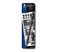 Staedtler Mars Lumograph Black, Crayons graphites enrichis en carbone, Pour artistes et dessinateurs, Boîte en métal avec 6 crayons assortis, 100B G6