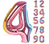 LAPONO Ballon Chiffre 4 Anniversaire Arc-en-ciel, Ballon Aluminium Géant 82 × 55 cm, Gonflable à l’Air ou Hélium, Valve Auto-scellante, Décoration Anniversaire Fête Photo pour 4, 40, 44 ou 45 Ans