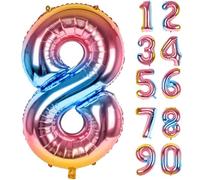 LAPONO Ballon Chiffre 8 Anniversaire Arc-en-ciel, Ballon Aluminium Géant 91 × 54 cm, Gonflable à l’Air ou Hélium, Valve Auto-scellante, Décoration Anniversaire Fête Photo pour 8, 18, 28 ou 80 Ans