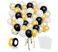 LAPONO Ballons Anniversaire 60 Pièces Latex Naturel 30 cm Ballons de Fête Décoration Anniversaire Arche Ballon Noir Or Blanc Confettis Gonflables pour Mariage Nouvel An Remise des Diplômes Fête Déco