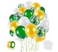 LAPONO Ballons Anniversaire 60 Pièces Latex Naturel 30 cm Ballons de Fête Décoration Anniversaire Arche Ballon Vert Or Blanc Confettis Gonflables pour Mariage Baby Shower Baptême Fête Cadeau Guirlande