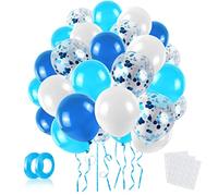 LAPONO Ballons Anniversaire 60 Pièces Latex Naturel 30 cm Ballons de Fête Décoration Anniversaire Arche Ballon Bleu Blanc Confettis Gonflables pour Mariage Baby Shower Baptême Fête Cadeau Guirlande