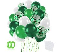 LAPONO Ballons Anniversaire 60 Pièces Latex Naturel 30 cm Ballons de Fête Décoration Anniversaire Arche Ballon Vert Blanc Confettis Gonflables pour Mariage Baby Shower Baptême Fête Cadeau Déco