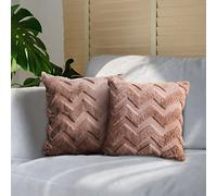 LAPONO Housse de Coussin 45x45 Lot de 2, Housses de Coussin Brun en Velours Polyester, Motif Chevron en Relief Double Face, Fermeture Éclair Cachée, pour Canapé Salon Chambre, sans Rembourrage