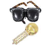 LAPYAPPE Ballons en Aluminium Rétro de Microphone et Lunettes, Gonflables et Accrocheurs, Kit de Décoration pour Fête Musicale et Halloween, 2 Pièces