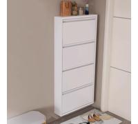 Lar Entryway Sto nizer Meuble à chaussures mural avec rabattables, étagère à chaussures pour couloir, design peu encombrant, blanc (136,1 x 65,3 x 15,2 cm)