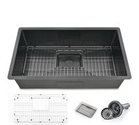 Lar Évier de cuisine encastrable en acier inoxydable avec grille inférieure et système d'évacuation pour cuisines modernes Noir 71 x 46 cm