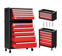 LARBANKE Coffre à outils roulant à 9 tiroirs, avec roues à 360°, verrous et clés, coffre à outils 2 en 1 équipé d'un dessus imperméable et de tiges de connexion, armoire à outils pour une combinaison