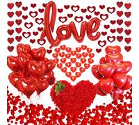 Larber 1181 Pièces Romantique Saint-Valentin Déco Kit,Romantiques Pétale de Rose 50 Bougies de Coeur,1 Rose,25 Ballons Coeur, LOVE Ballon Décoration pour Mariage Fiançailles Anniversaire Chambre Amour