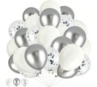 Larber 60 Pièces Ballon Argenté et Blanc, 30,5 CM Ballons Argentés Métalliques Ballons Blancs Helium Ballon à Confettis pour Mariage Anniversaire Baby Shower Fête Décorations