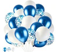 Larber 60 Pièces Ballons Bleus et Blancs, 30,5 CM Ballon Bleu Métallique Ballon Confettis Bleu Ballons Blancs Helium pour Mariage Anniversaire Baby Shower Fête Décorations