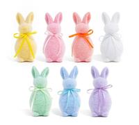 Larber 7 pièces Lapin de Pâques Figurine Décorative 10CM Mini Mousse Lapin de Pâques pour Table Cadeau Couronne de Printemps Fête Ferme Décoration Maison
