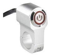 Larcele Moto Guidon Interrupteur Phare Commutateur Bouton Poussoir avec Indicateur Lumineux, Diamètre de Montage 25mm SBKG-07 (Argent,Témoin Lumineux Rouge)