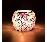 Larcenciel Bougeoir Rose, Bougeoir Verre en Mosaïque Romantiques, Photophore Chandelier Porte Bougie Fait Main Décoration pour Anniversaire Mariage Noël Fête Restaurant Bar Centre de Table (8x8x7CM)