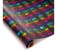 Larcenciel Papier Cadeau Rouleau, Papier Cadeau Noir avec Brillant Métallisé Irisées, Cool Papier Cadeaux de Notes Sautantes, Papier Emballage Cadeau Épais pour Anniversaire, Fête, Vacance, 3mx43cm