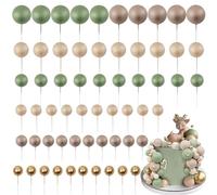 LARDUX Lot de 60 boules de décoration de gâteau - Décorations de cupcakes gâteaux avec Wild One Mini Ballon Cupcake DIY Insert pour anniversaire d'enfants fête baby shower filles garçons - Vert Marron