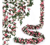 LaresDay Lot de 2 guirlandes de pétales de rose de 2,4 m avec 45 fleurs - Fleurs artificielles en soie à suspendre pour arche de mariage, décoration de jardin, balcon, salon, décoration murale