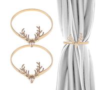 Larfraecy Lot de 2 Boucle de Rideau de Noël,Embrasse pour Rideaux,Anneau de Rideau créatif à tête de cerf doré,Sangles de Rideau décoratives Ajustables, Clip de Rideau pour la décoration (l'or)