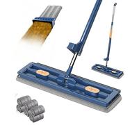 Large Flat Mop, Grand Balai Plat de Nouveau Style, 360° Rotation Balai Serpillère Absorbant Balai Plat Microfibre à Essorage Intégré avec Tampons, Utilisation Humide et Sèche (Bleu+6 Tampons)