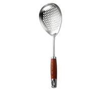 Large Skimmer Slotted Spoon - 304 Stainless Steel Skimmer Spoon With Wooden Long Handle, Heavy-Duty Multi-Purpose Oil Draining Tool | Wooden Handle Frying Skimmers For Home Cooks Enthusiasts Fried