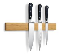 LARHN Porte Couteaux Aimanté Mural, Barre Magnétique sans Perçage en Bambou, 40 cm