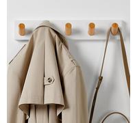 LARHN Porte-Manteau Mural Blanc - 5 Crochets XL Bois - 42 cm Patère Murale | Bambou, Crochets XL, Vidéo & Matériel de Montage Inclus, Tient Manteaux, Vestes & Sacs, pour Chambre Enfant, Entrée & Couloir