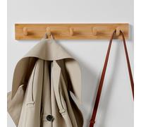 LARHN Porte Manteau Mural Bois - 5 Crochets - 43 cm - Patere Murale Bois pour une Entrée, Chambre, Salle de Bain et Vestiaire