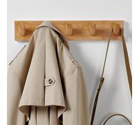 LARHN Porte-Manteau Mural Bois - 5 Crochets XL - 42 cm Patère Murale | Bambou, Crochets XL, Vidéo & Matériel de Montage Inclus, Tient Manteaux, Vestes & Sacs, pour Chambre Enfant, Entrée & Couloir