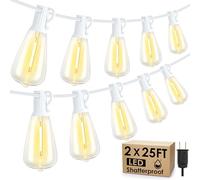 Larkvue - Guirlande lumineuse d'extérieur de 15,2 m (0,6 x 7,6 m) avec 20 + 2 ampoules LED à intensité variable étanches ST38 vintage pour décoration de mariage, jardin, fête, couleur