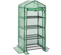 LARMNEE Mini Serre de Jardin 4 Étagère Grillagées, Cadre métallique et 140 g/m² PE Film Amovible, Porte Enroulable, Stable, Intérieur, Balcon, Terrasse, Jardin, 69 x 49 x 158 cm, Vert EGN04GH02