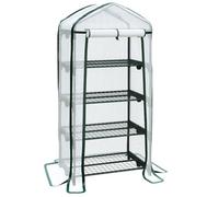 LARMNEE Mini Serre de Jardin 4 Étagère Grillagées, Cadre métallique et 140 g/m² PE Film Amovible, Porte Enroulable, Stable, Intérieur, Balcon, Terrasse, Jardin, 69 x 49 x 158 cm, Blanc EWT04GH02