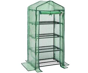 LARMNEE Mini Serre de Jardin 4 Étagère Grillagées, Cadre métallique et 140 g/m² PE Film Amovible, Porte Enroulable, Stable, Intérieur, Balcon, Terrasse, Jardin, 69 x 49 x 158 cm, Vert EGN04GH02