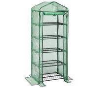 LARMNEE Mini Serre de Jardin 5 Étagère Grillagées, Cadre métallique et 140 g/m² PE Film Amovible, Porte Enroulable, Stable, Intérieur, Balcon, Terrasse, Jardin, 69 x 49 x 193 cm, Vert EGN05GH02