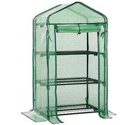 LARMNEE Mini Serre de Jardin Balcon, avec 3 Étagères Grillagées Détachable, Cadre Métallique et 140 g/m² PE Film, 69 x 49 x 126 cm, Stable et Robuste, Terrasse, Vert EGN03GH02