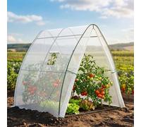 LARMNEE Serre à Tomates Voûtée, Bâche en PE, 2 Portes à Fermeture Éclair, 2 Fenêtres Latérales à Enrouleur, 180 x 180 x 200 cm, pour Fleurs, Légumes, Plantes, Balcon, Jardin, Terrasse, Blanc EWT73GH02