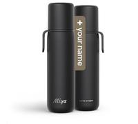 LARS NYSØM Bouteille isotherme personnalisée en acier inoxydable avec gravure - Gourde à double paroi avec gobelet & sangle de transport - Gourde comme idée cadeau avec prénom (Carbon Black, 750ml)
