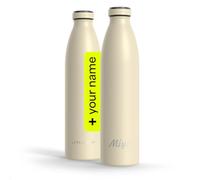 LARS NYSØM Gourde Inox Personnalisée 350 ml, 500 ml, 750 ml, 1L, 1,5L | Bouteille Isotherme pour Boissons Gazeuses avec Gravure | Bouteille d'eau comme Cadeau avec Prénom (Almond Beige, 1000ml)
